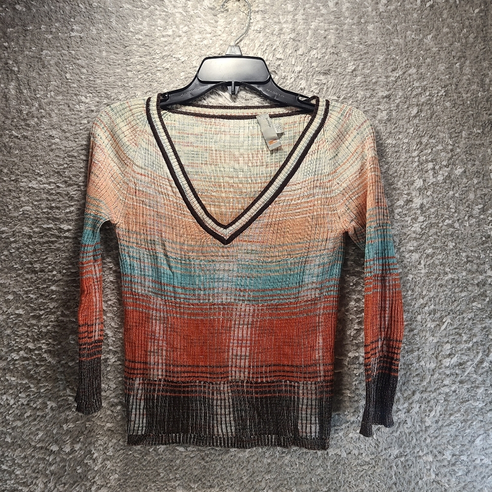 Missoni Knit Top Pullover Lightweight V-Neck 3/4 Sleeve Ribbed Viscose‎ Blend 8